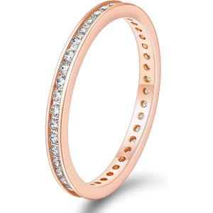 TIGRADE 2.5mm Women Anniversary Ring Cubic Zirconia Wedding Band CZ Stackable Ring Eternity Band Size 3-11(Rose Gold)