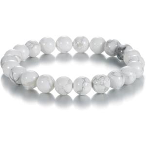 Womens Crystal Beaded Bracelets for Women Men Protective Energy Bracelet Natural Gemstone Bead Bracelet(Howlite(Good Sleeping))