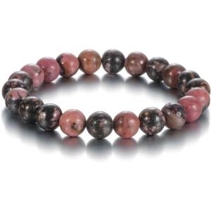 Womens Crystal Beaded Bracelets for Women Men Protective Energy Bracelet Natural Gemstone Bead Bracelet(Rhodonite(Fortune))