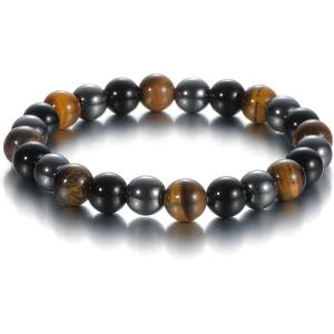Womens Crystal Beaded Bracelets for Women Men Protective Energy Bracelet Natural Gemstone Bead Bracelet(Triple(Strong Protection))