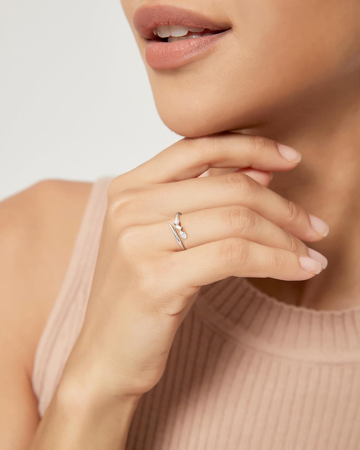 imageTIGRADE 14k Gold Plated Open Rings Dainty Baguette Marquise Round Cubic Zirconia Stackable Ring for Women Size 312Silver