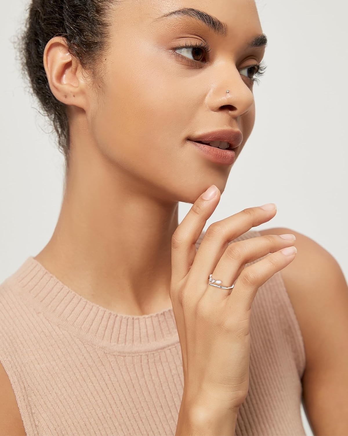 imageTIGRADE 14k Gold Plated Open Rings Dainty Baguette Marquise Round Cubic Zirconia Stackable Ring for Women Size 312Silver