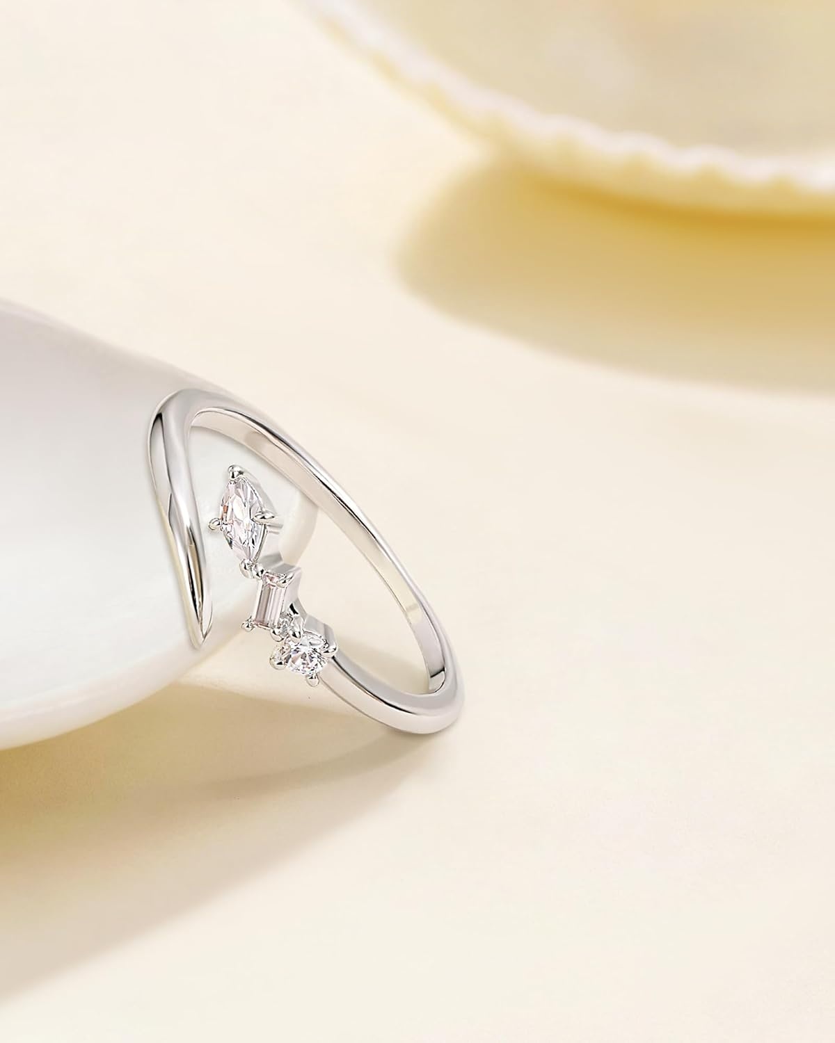 imageTIGRADE 14k Gold Plated Open Rings Dainty Baguette Marquise Round Cubic Zirconia Stackable Ring for Women Size 312Silver