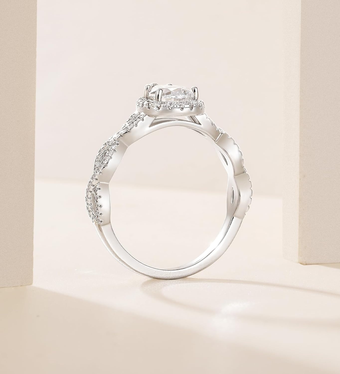 imageTIGRADE 15CT Teardrop Engagement Ring Halo Pear Cubic Zirconia Twisted Wedding Band CZ Promise Anniversary Ring for Women Size 312Silver