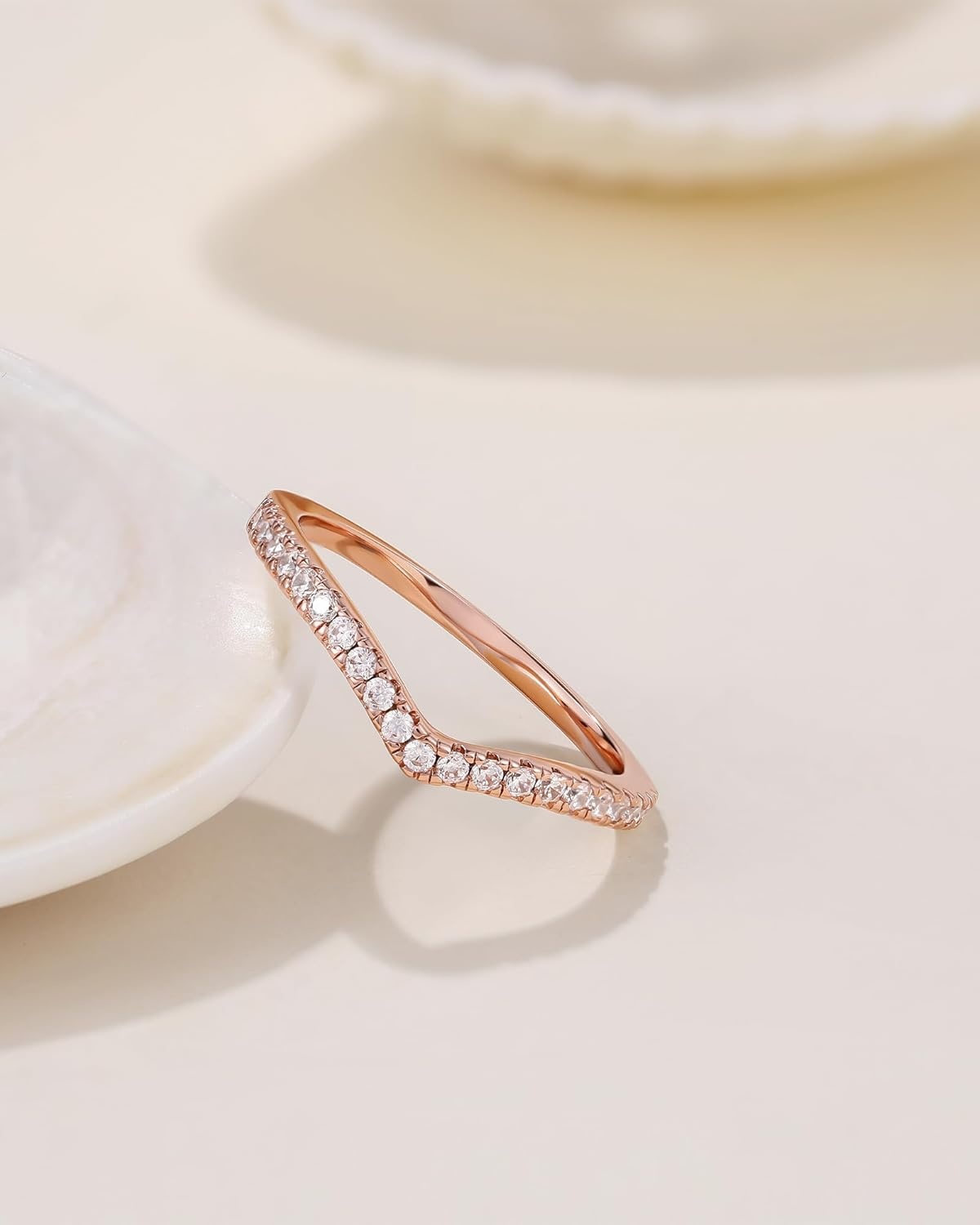 imageTIGRADE Cubic Zirconia Eternity Band V Shape CZ Stacking Engagement Ring for Women Size 3125Rose Gold
