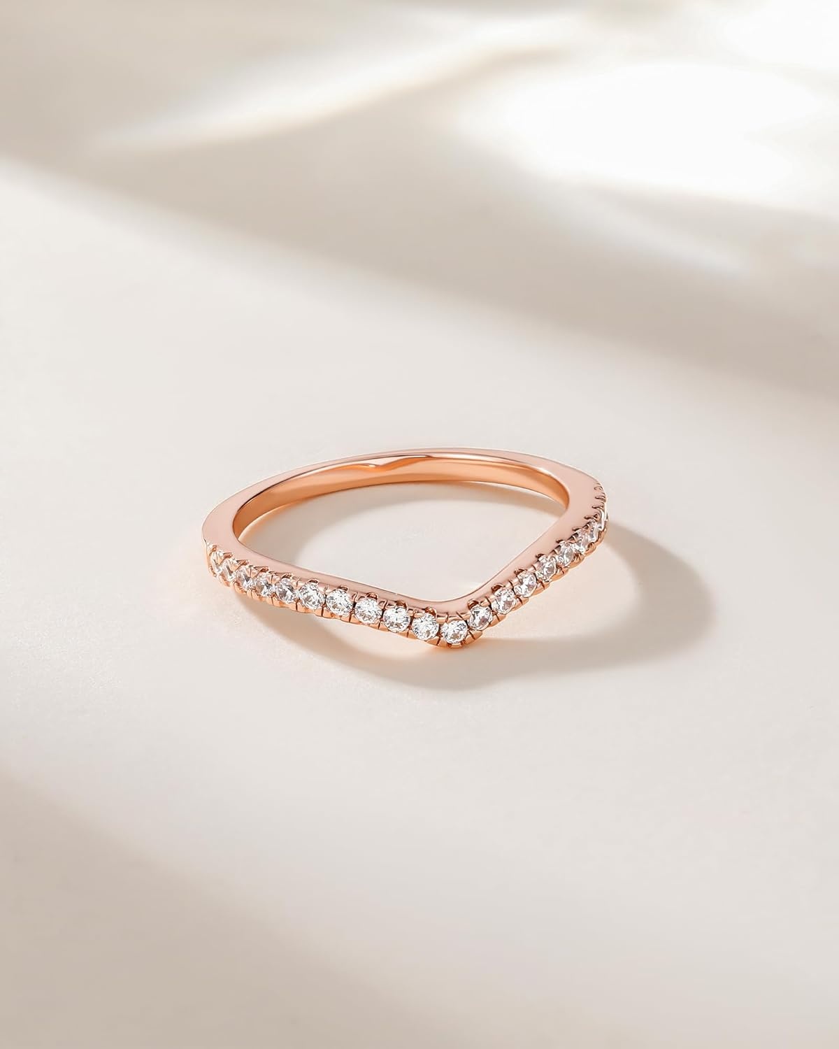imageTIGRADE Cubic Zirconia Eternity Band V Shape CZ Stacking Engagement Ring for Women Size 3125Rose Gold