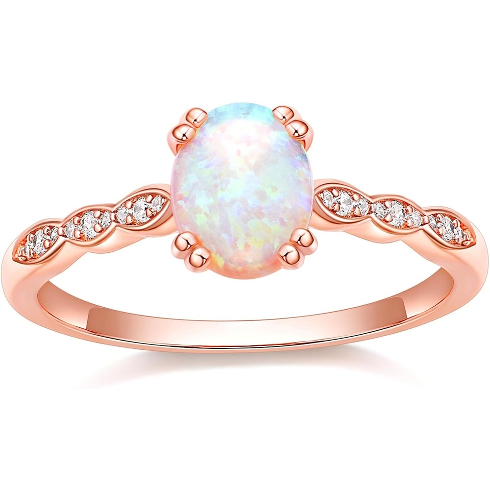 imageTIGRADE 2CT Engagement Ring for Women Created Lemon Green Fire Oval Opal Wedding Band Halo Promise Ring Size 411Rose Gold