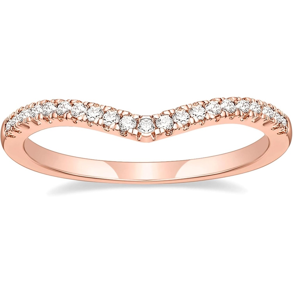 imageTIGRADE Cubic Zirconia Eternity Band V Shape CZ Stacking Engagement Ring for Women Size 3125Rose Gold