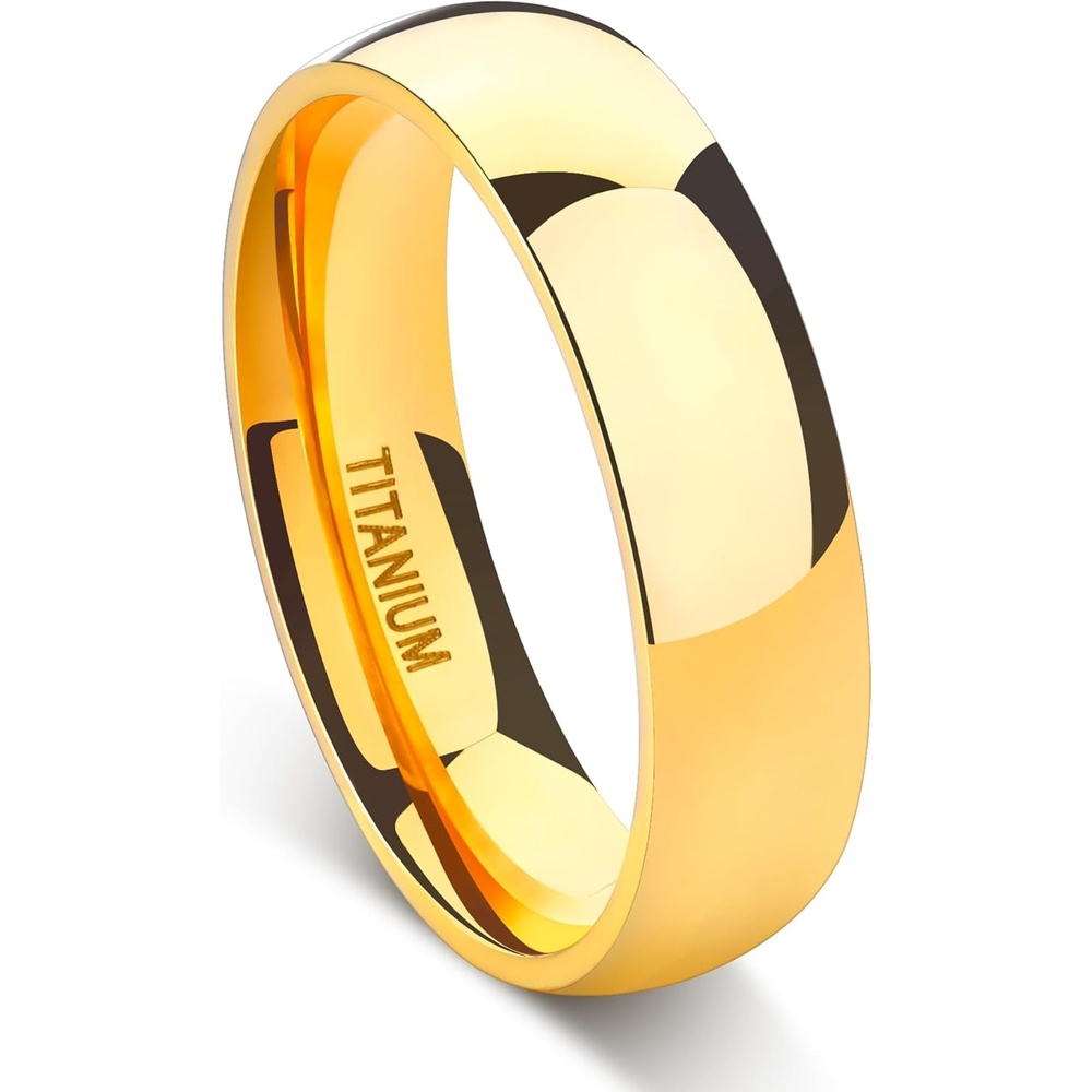 imageTIGRADE Titanium Ring 2mm 4mm 6mm 8mm 18k Gold Plated Wedding Band in Comfort Fit Dome Polished for Men Women Size 3146mm