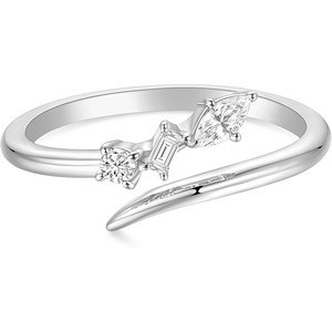 TIGRADE 14k Gold Plated Open Rings Dainty Baguette Marquise Round Cubic Zirconia Stackable Ring for Women Size 3-12(Silver)