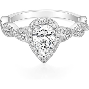 TIGRADE 1.5CT Teardrop Engagement Ring Halo Pear Cubic Zirconia Twisted Wedding Band CZ Promise Anniversary Ring for Women Size 3-12(Silver)