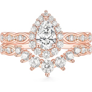 TIGRADE 1CT Teardrop Bridal Ring Sets Halo Vintage Pear Cubic Zirconia Wedding Band CZ Engagement Promise Ring for Women Size 3-12.5(Rose Gold)