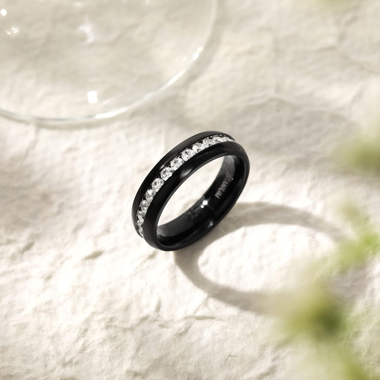 image:imageTIGRADE 25mm 4mm 5mm 6mm Titanium Ring Cubic Zirconia Engagement Ring Wedding Band Size 3 to 1356mmblack