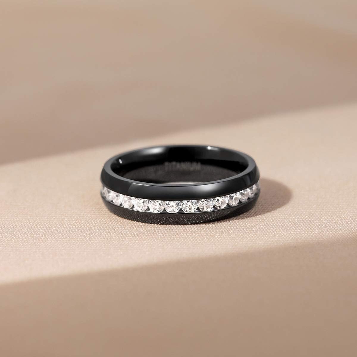 image:imageTIGRADE 25mm 4mm 5mm 6mm Titanium Ring Cubic Zirconia Engagement Ring Wedding Band Size 3 to 1356mmblack