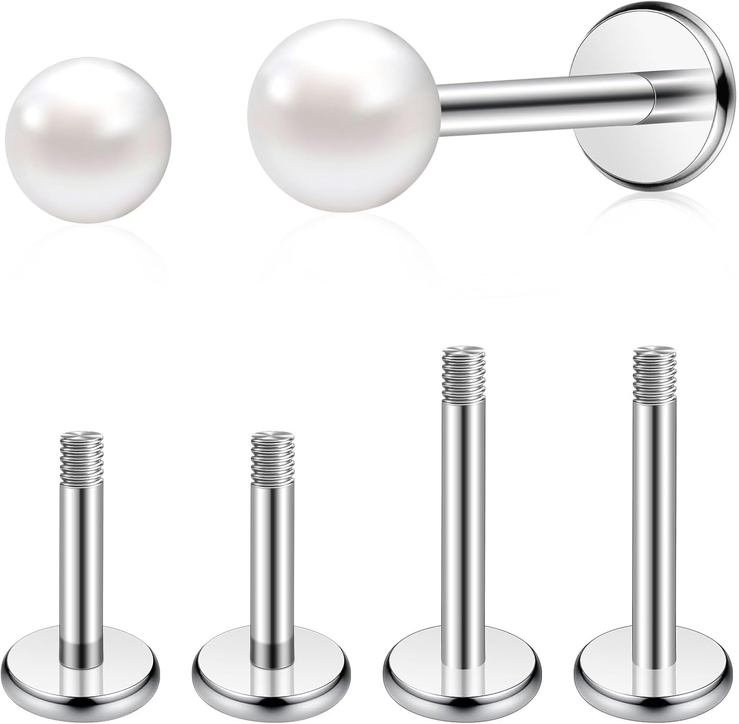 image:imageTIGRADE 2Pcs 18G G23 Titanium Hypoallergenic Piercing Jewelry Flat Back Stud Earrings Labret Lip Ring Nose Stud 6mm8mm Pin for Sensitive Ears Cartilage Helix Tragus Conch for Women MenPearl