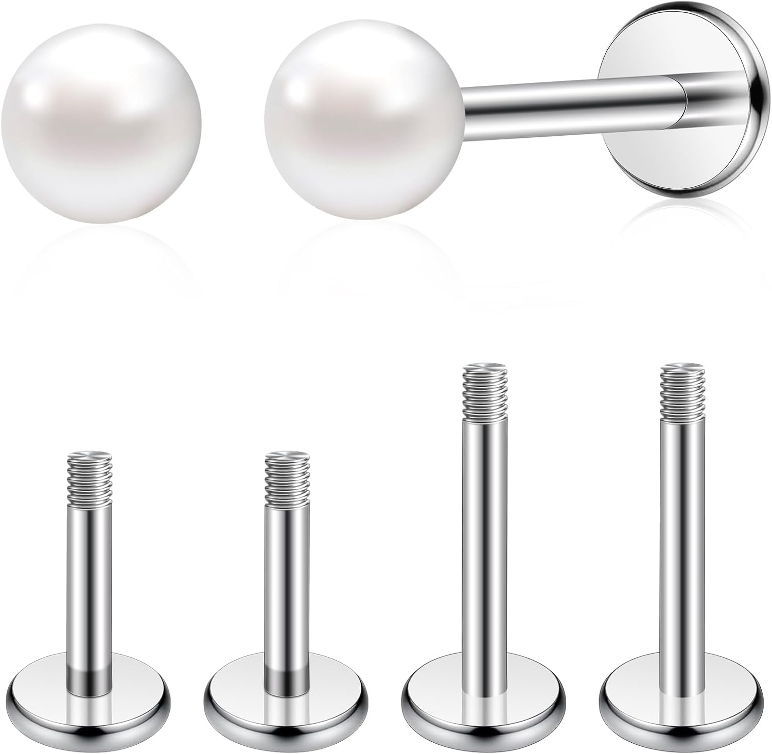 image:imageTIGRADE 2Pcs 18G G23 Titanium Hypoallergenic Piercing Jewelry Flat Back Stud Earrings Labret Lip Ring Nose Stud 6mm8mm Pin for Sensitive Ears Cartilage Helix Tragus Conch for Women MenPearl