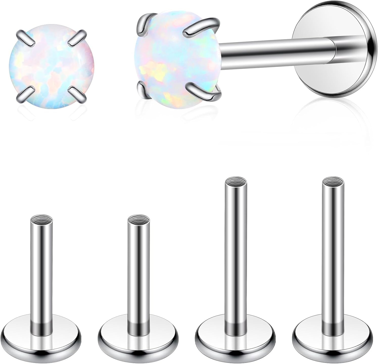 image:imageTIGRADE 2Pcs 18G G23 Titanium Hypoallergenic Piercing Jewelry Flat Back Stud Earrings Labret Lip Ring Nose Stud 6mm8mm Pin for Sensitive Ears Cartilage Helix Tragus Conch for Women MenOpal