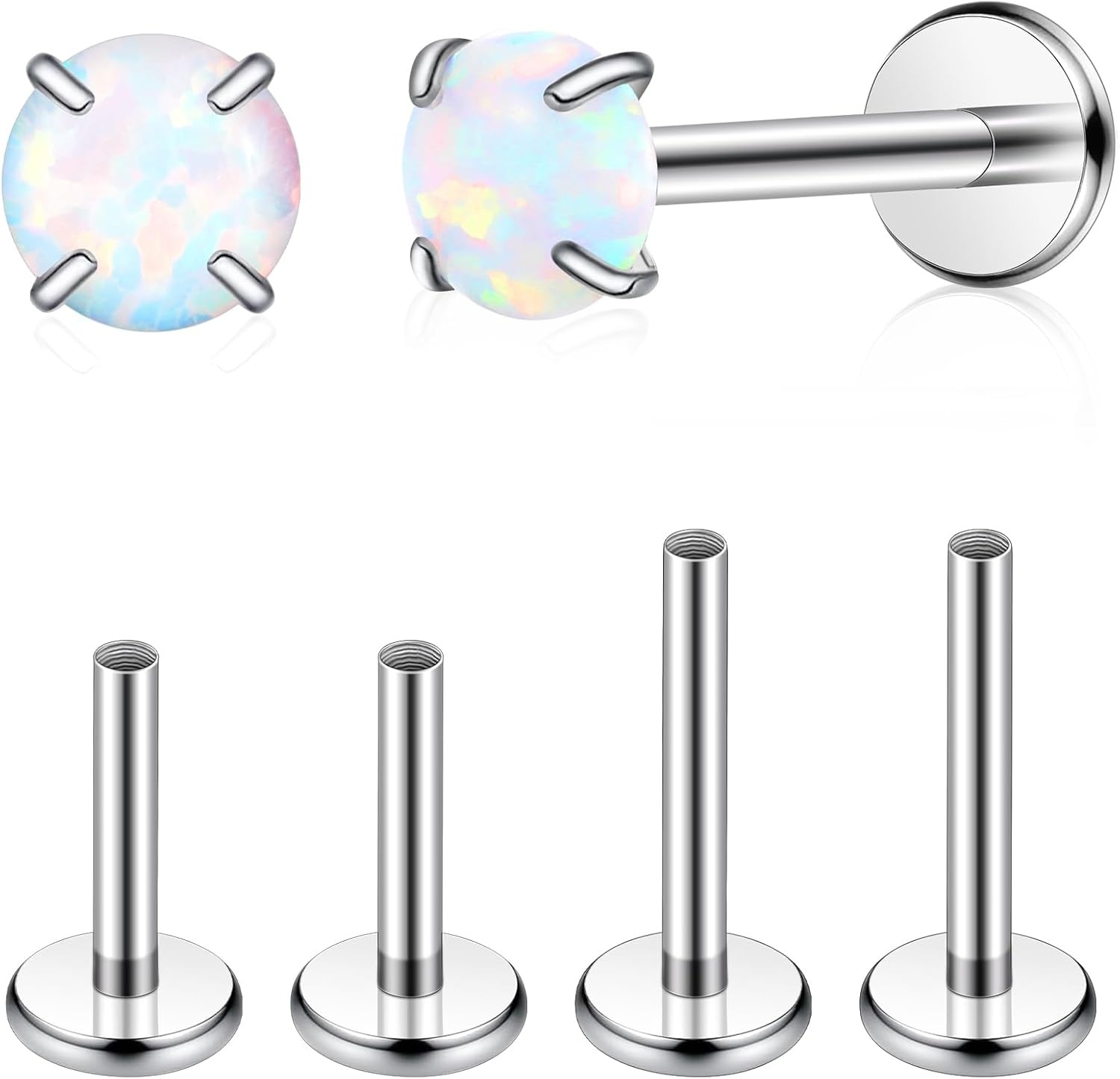 image:imageTIGRADE 2Pcs 18G G23 Titanium Hypoallergenic Piercing Jewelry Flat Back Stud Earrings Labret Lip Ring Nose Stud 6mm8mm Pin for Sensitive Ears Cartilage Helix Tragus Conch for Women MenOpal