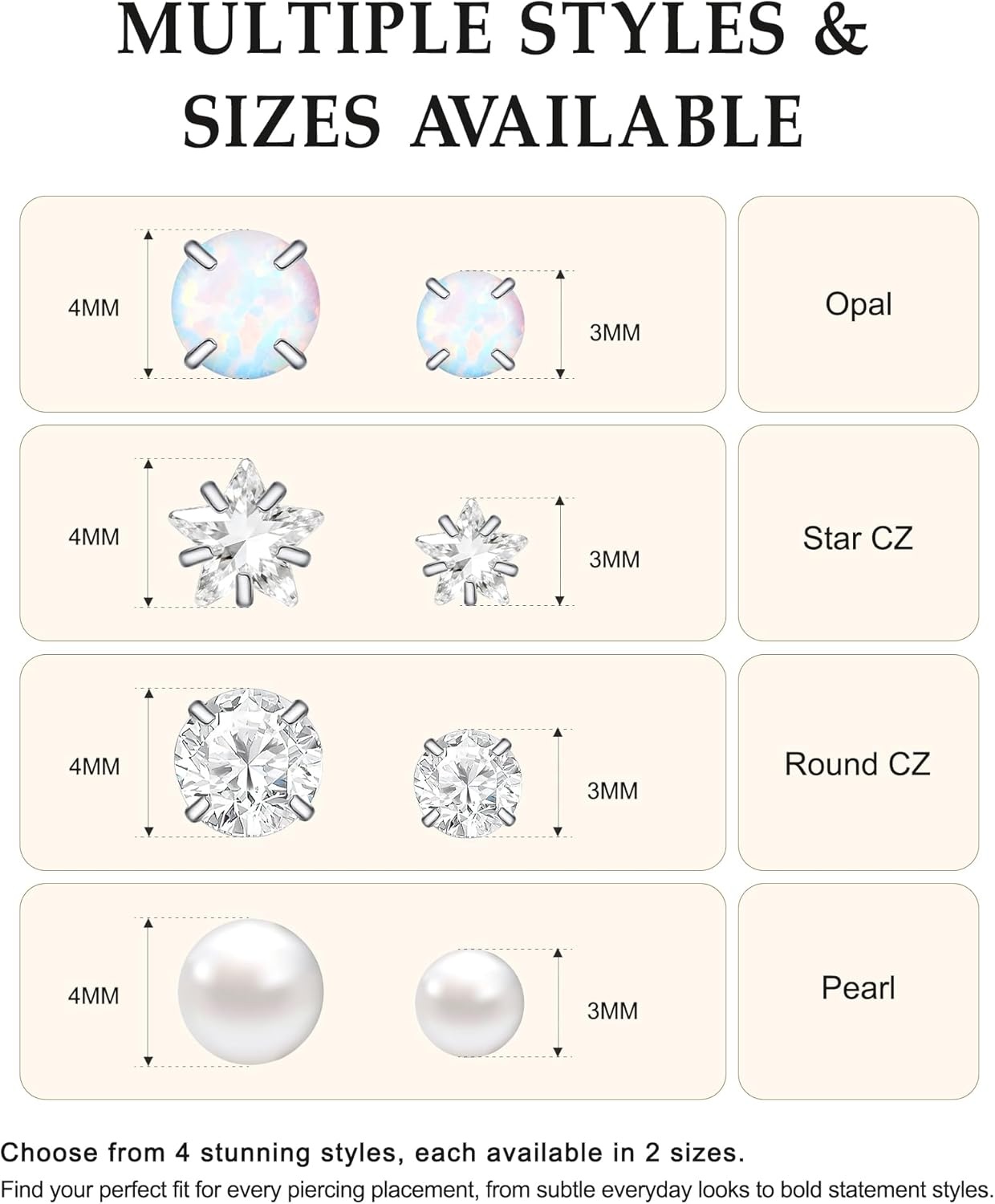 image:imageTIGRADE 2Pcs 18G G23 Titanium Hypoallergenic Piercing Jewelry Flat Back Stud Earrings Labret Lip Ring Nose Stud 6mm8mm Pin for Sensitive Ears Cartilage Helix Tragus Conch for Women MenPearl