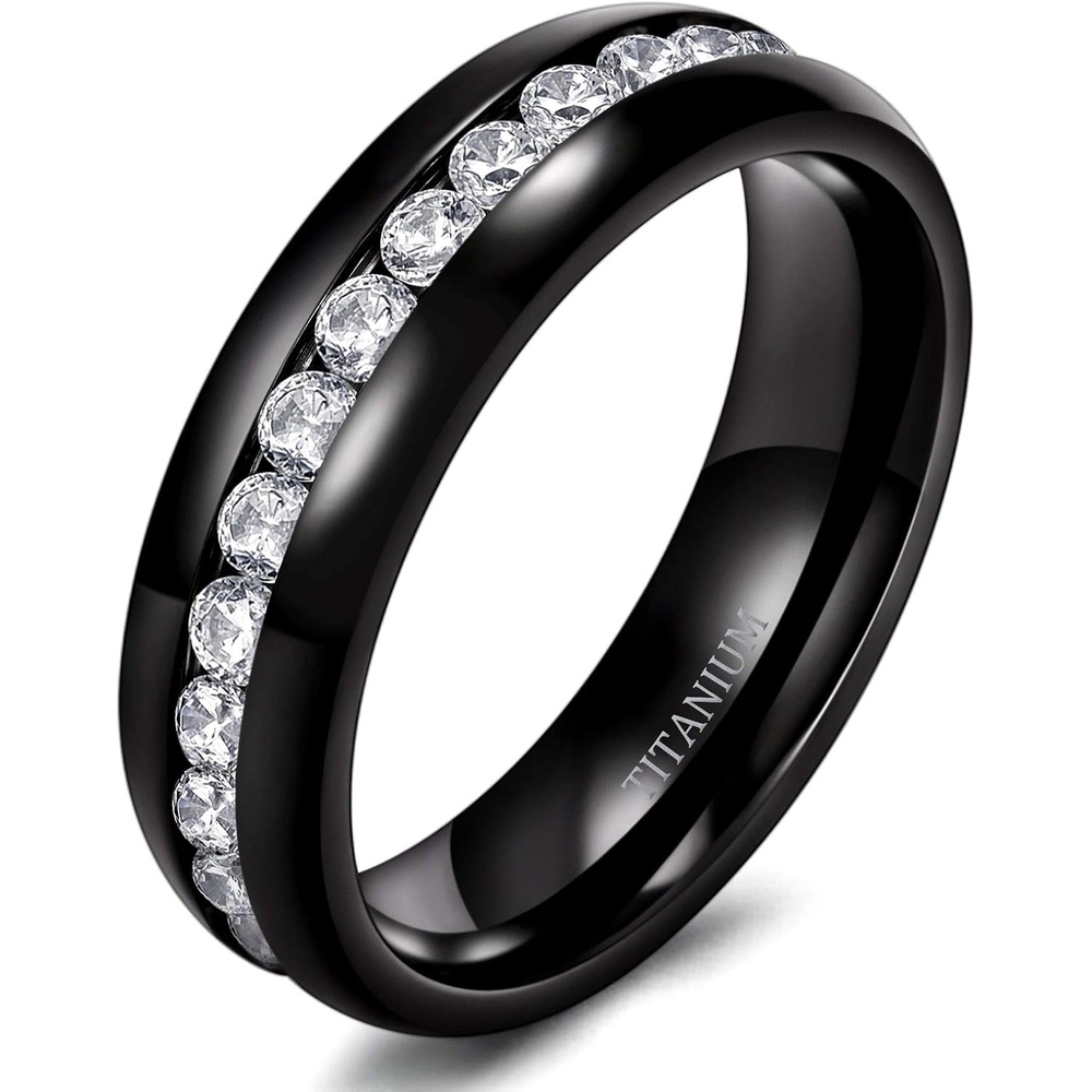 image:imageTIGRADE 25mm 4mm 5mm 6mm Titanium Ring Cubic Zirconia Engagement Ring Wedding Band Size 3 to 1356mmblack