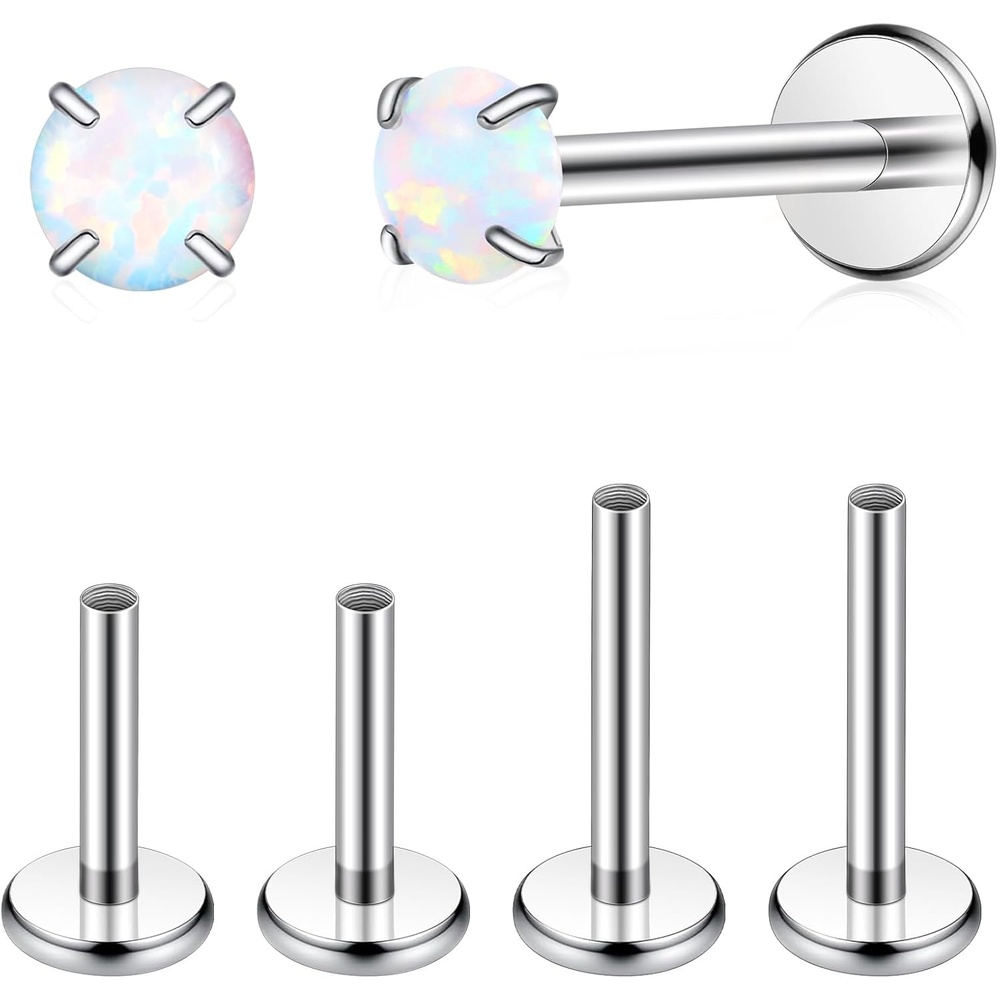 image:imageTIGRADE 2Pcs 18G G23 Titanium Hypoallergenic Piercing Jewelry Flat Back Stud Earrings Labret Lip Ring Nose Stud 6mm8mm Pin for Sensitive Ears Cartilage Helix Tragus Conch for Women MenOpal