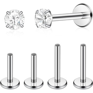 TIGRADE 2Pcs 18G G23 Titanium Hypoallergenic Piercing Jewelry Flat Back Stud Earrings Labret, Lip Ring, Nose Stud | 6mm/8mm Pin for Sensitive Ears, Cartilage Helix Tragus Conch for Women Men(Round CZ)