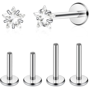 TIGRADE 2Pcs 18G G23 Titanium Hypoallergenic Piercing Jewelry Flat Back Stud Earrings Labret, Lip Ring, Nose Stud | 6mm/8mm Pin for Sensitive Ears, Cartilage Helix Tragus Conch for Women Men(Star CZ)