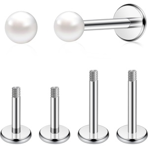 TIGRADE 2Pcs 18G G23 Titanium Hypoallergenic Piercing Jewelry Flat Back Stud Earrings Labret, Lip Ring, Nose Stud | 6mm/8mm Pin for Sensitive Ears, Cartilage Helix Tragus Conch for Women Men(Pearl)