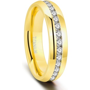 TIGRADE 6mm Gold Titanium Ring Cubic Zirconia Engagement Ring Wedding Band Size 4 to 12.5(6mm dome)